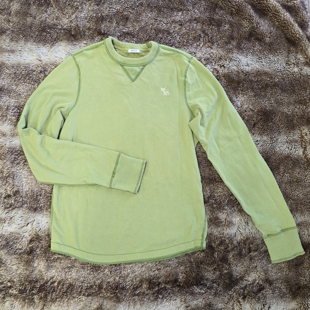 Vintage Green Abercrombie Crewneck Distressed Long Sleeve • Y2K Cozy Minimalist